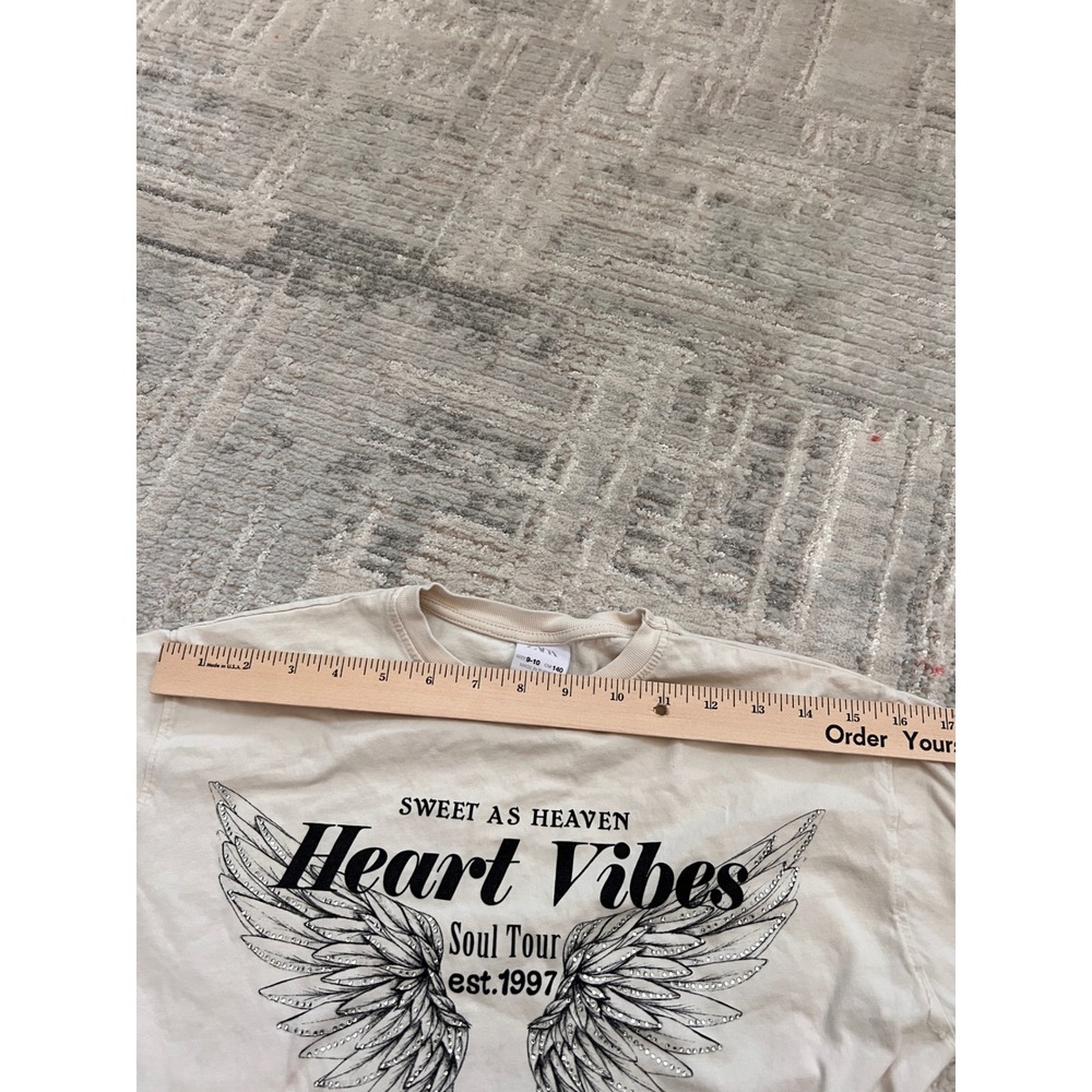 Zara Kids Graphic Tee Sweet As Heaven Heart Vibes Beige Top Size 9-10 - Picture 9 of 11